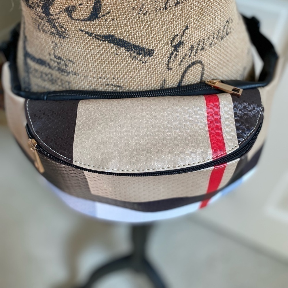 Checked Pattern Crossbody Belt Bag in Beige and Black - Picture 7 of 12